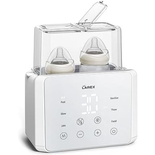 Double Bottle Warmer, 11-in-1 Fast Baby Bottle Warmer for Breastmilk and Formula, with Timer, Fits 2 Bottles, Accurate Temp Control, Milk Warmer with Thaw, Steri-lizing, Keep Warm, Heat Food
