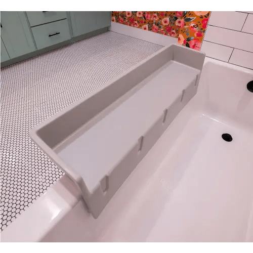 Tub Topper® Bathtub Splash Guard Play Shelf Area - Toy Tray Caddy Holder Storage - Suction Cups Attach to Bath Tub - No Mess Water Spill in Bathroom - Fun for Toddlers Kids Baby (Gray)