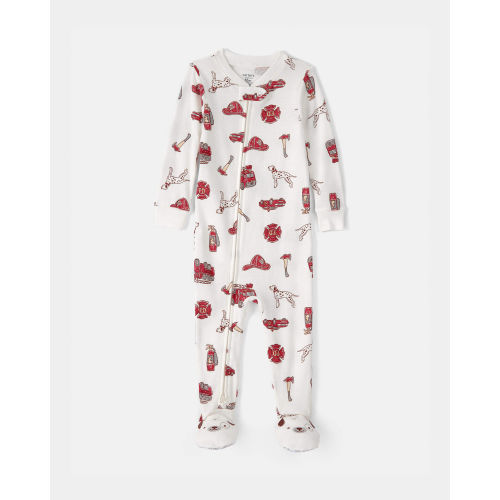 Baby Boy Firetruck 100% Cotton Snug Fit 1-Piece Pajama Set - White | Carter's