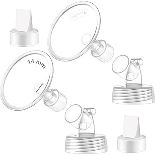 2X 14 mm Maymom Two-Piece Wide Neck Pump Parts Compatible with Spectra S1,Spectra S2 Pumps and 2 Valves; Incl Wide Mouth Flanges; Not Original Spectra Flange; (14mm Flange with Valve)