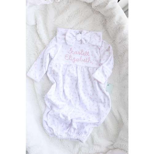ROSEBUD - Monogrammed Newborn gown - Coming Home Outfit - Pima Cotton - Baby Gown - Monogram Set - Headband - Bow