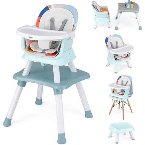 INFANS 8 in 1 Baby High Chair, Convertible Highchair for Babies and Toddlers, Infant Dining Booster Seat, Building Block Table, Kids Stool Table Chair Set with Removable Tray (8 in 1, Baby Blue)