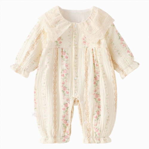 enyan Baby Girl Long Sleeve Romper Soft Cotton Baby Onesie With Buttons, Newborn Girl Clothes Infant Fall Winter Outfits(Pink,4-8 Months)