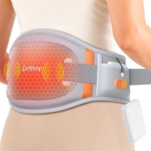 Comfytemp Cordless Heating Pad for Back with Massager Lightweight, Graphene Far Infrared Portable Lower Back Massager, Wearable Rechargeable Heated Waist Belt Wireless, 3 Heat 3 Vibration, 30mins Off