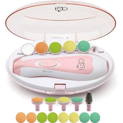 Royal Angels Upgraded 21 in 1 Baby Nail Trimmer with Labeled Case, 13 Extra Replacement Pads, Safe Electric Baby Nail File Kit for Newborns & Toddlers, Whisper Quiet Nail Clipper with LED Light (Pink)