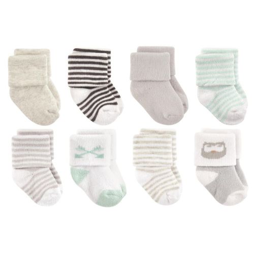 Luvable Friends Basics Infant Baby Cozy Terry Socks 8-Pack, Forest Friends Owls, 0-6 Months