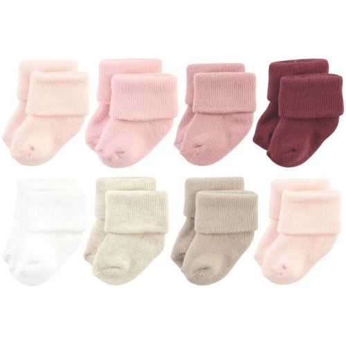 Hudson Baby Infant Girl Cotton Rich Newborn and Terry Socks, Solid Pink Neutral