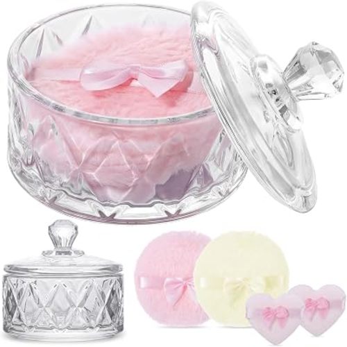 Pimoys 5-Piece Dusting Powder Container with Puff Set, Pink