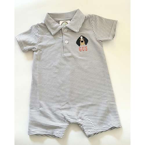 Tennessee Game Day Polo Romper - Dog Embroidered Boy's Short Sleeved Style Collared Onesie - Striped |Toddler & Baby Outfit | Personalized