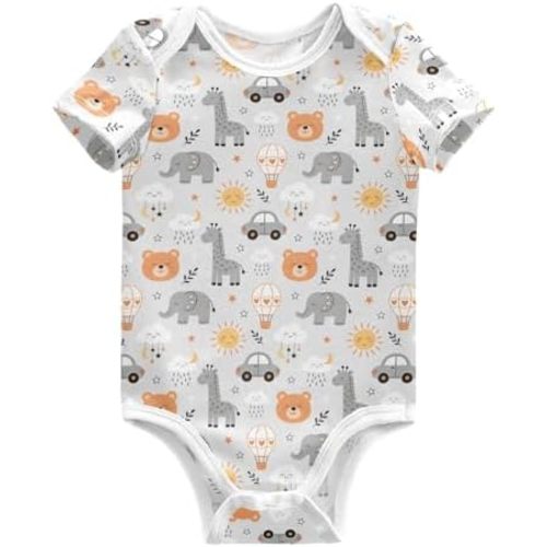 Unisex Baby Short-Sleeve Onesie Sloth Face Pattern Bear Giraffe Elephant Bodysuits for Boy and Girl 3M