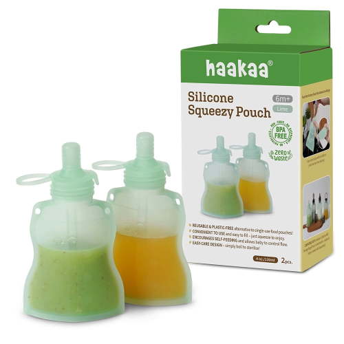 Haakaa Yummy Pouch 2 Pack – Silicone Reusable Baby Food Pouches for Feeding - Lime