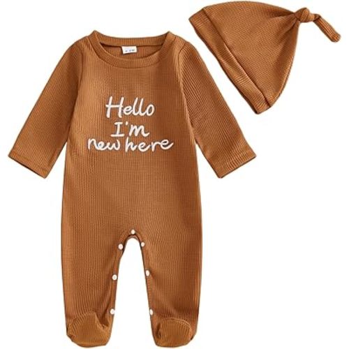 MERSARIPHY Newborn Baby Boy Girl Clothes Hi I'm New Here Coming Home From Hospital Outfits Gender Neutral One Piece Romper