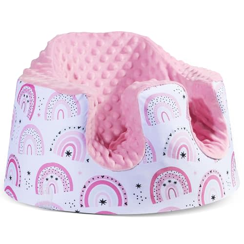 BOMOLOUR Seat Cover Compatible with Bumbo and Nuby Seat, Removable Breathable Baby Floor Seat Cover for Boys and Girls, Seat Not Included (Pink Rainbow)