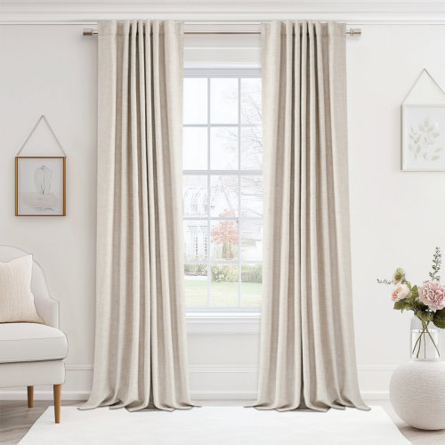 Latitude Run® 100% Blackout Linen Textured Curtains Solid Thermal Insulated Drapes for Bedroom Living Room (50" Wide, 2 Panels Set) & Reviews | Wayfair