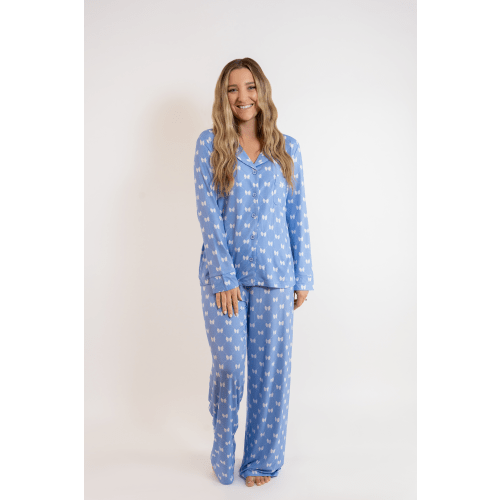 Womens PJ's Long Sleeve (Blue Bows) – Snuggle & Slumber