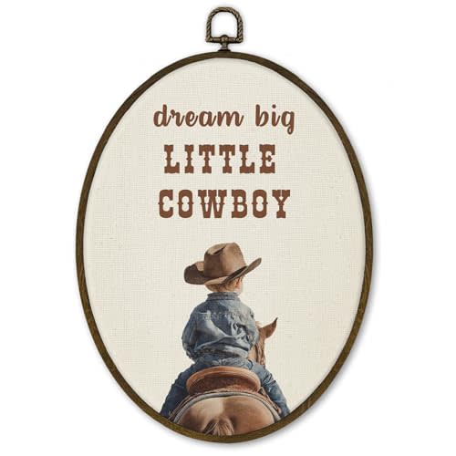 cvjutf Western Cowboy Nursery Wall Art Decor Framed, Baby Boy Nursery Neutral Oval Wall Decor, Cowboy Baby Stuff, Western Southwestern Canvas Prints Art for Toddler Kids Boys Room Bedroom, 8.7x11.3in