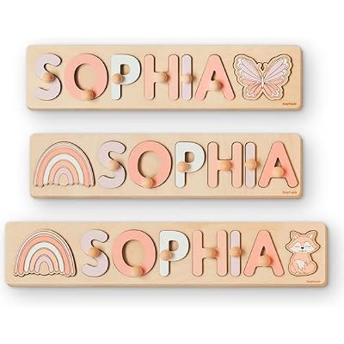 Rompecabezas de Nombre Personalizado Juguetes Montessori Decoración de Guardería Rompecabezas Personalizado Juguete Educativo para Niños de 1 Año Regalos Letrero de Nombre para Niños para Guardería