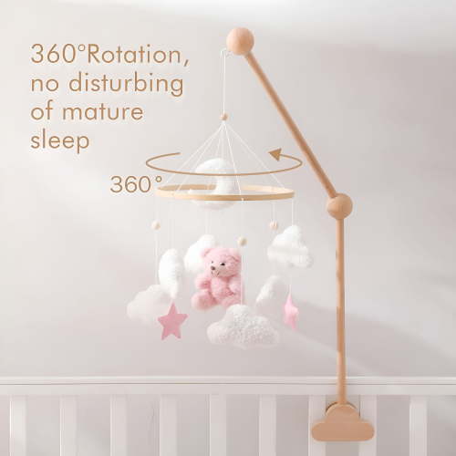 XIBUFE Baby Crib Mobile Bear Nursery Mobile for Boys Girls Teddy Velvet Mobile Nursery Decor for Infant Bedroom Hanging Baby Mobile for Bassinet Newborn Baby Gift（Pink Bear）