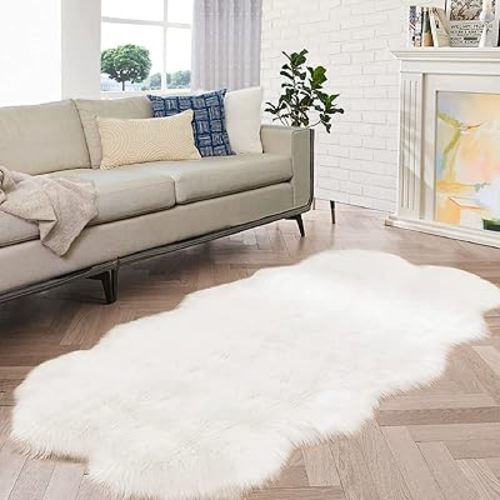 ORINOVA White Fluffy Washable Shag Area Rugs for Bedroom Faux Sheepskin Fur Rug 4x6 Furry Nursery Rug Teen Room Home Décor