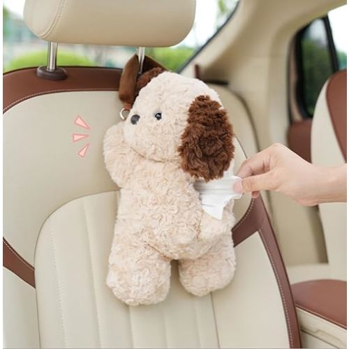 Tissue Box Cover Plush Tissue Box Holder for Car, Home, Decorative Holder/Organizer for Bathroom Vanity Countertop, Nightstands, Office Desk-Puppy