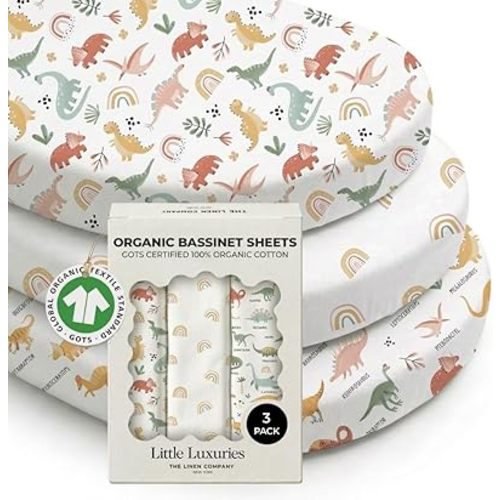 100% Organic Cotton Bassinet Sheets 3 Pack - (33 x 20 Inches) Baby Delight - GOTS Certified, Soft Breathable Percale Weave, Universal Fits Standard Oval & Rectangular Mattress - for Boys & Girls