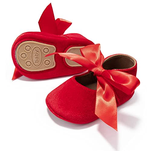 KIDSUN Infant Baby Girls Mary Jane Shoes Non-Slip Rubber Sole Ballet Slippers Princess Dress Wedding Shoe Newborn Crib Shoes First Walkers Shoes