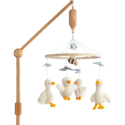 Musical Wooden Mobile - Goosey Goosey - Crib Toy, Goose Characters, Nursery Decor, Calming Soother with 12 Lullabies Essential and Perfect Toy for Boys Girls