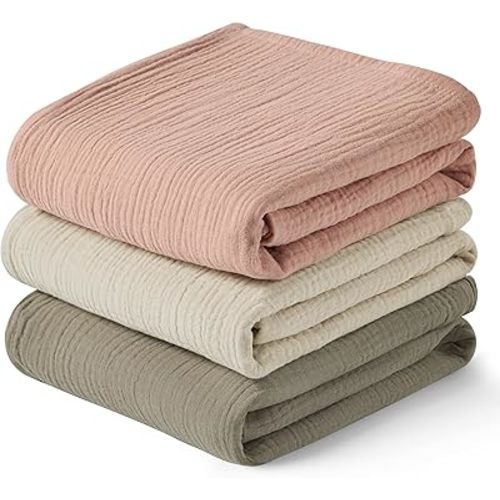 JELLYMONI Muslin Swaddle Blankets for Unisex, 3 Pack Newborn Receiving Blanket, Large 47 x 47 inches Soft Breathable Muslin Baby Blanket for Newborn Boys & Girl