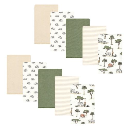 Hudson Baby Cotton Flannel Burp Cloths, Going On Safari 10-Pack, One Size