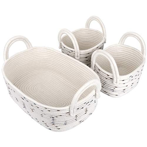 LA JOLIE MUSE 14 Inch Cotton Rope Woven Storage Basket Set of 3