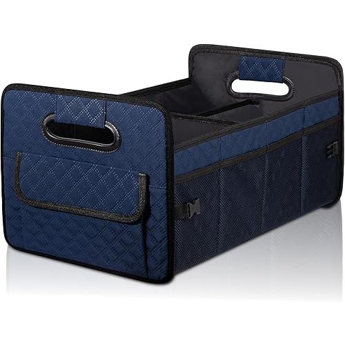 JiatuA Car Trunk Organizer for SUV, Car Storage Organizer Collapsible Multi Compartment Container Box, Adjustable Car Accessories for Women/Men, Dark Blue