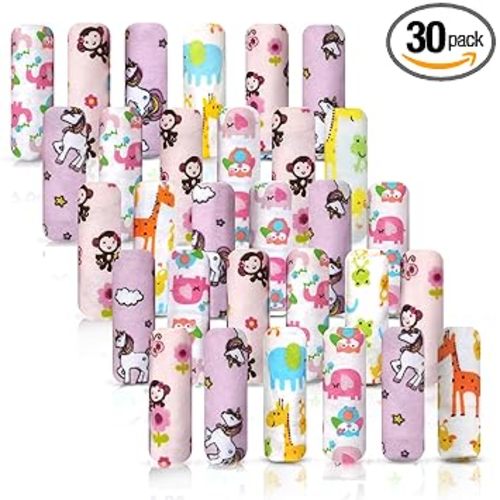 Baby Washcloth – 30 Pack of Flannel Newborn Washcloths – 100% Cotton - Fun, Colorful Designs – Reusable – Washable – 7x10 Inch Infant Washcloth Set