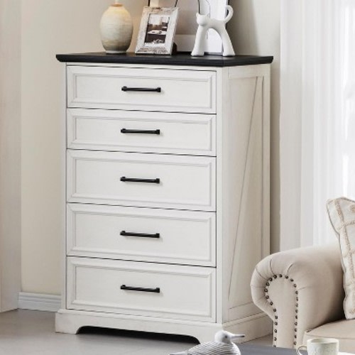 5 Drawer Dressers for Bedroom, 46" Tall Farmhouse Chest of Drawer with Wide Metal Handle, Wood Drawer Organizer for Bedroom, Hallway, White