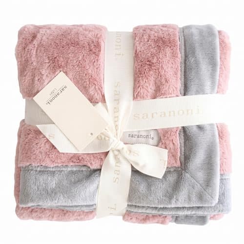 Saranoni Luxury Baby Blanket Receiving Blanket Light Pink Gray 40x30 | Ultra-soft receiving blanket with plush comfort and a cozy feel for newborns, infants, and everyday baby use.