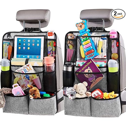 Helteko Backseat Car Organizer, Kick Mats Back Seat Protector with Touch Screen Tablet Holder, Organizer for Kids, Travel Accessories, Mat 9 Storage Pockets 2 Pack