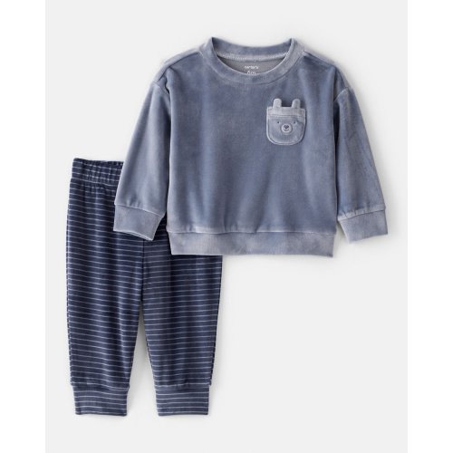 Baby Boy 2-Piece Bear Velour Sweatshirt & Jogger Set - Blue | Carter's