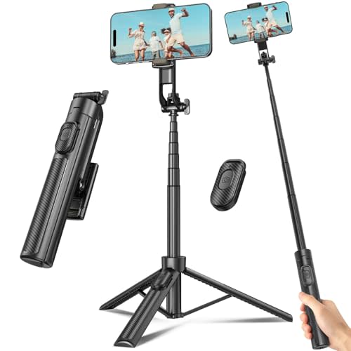 Selfie Stick Tripod for Phone with Remote Control & Holder, 50 Inch, Black | Extendable Selfie Stick Travel for iPhone, iPhone Tripod for Video Recording