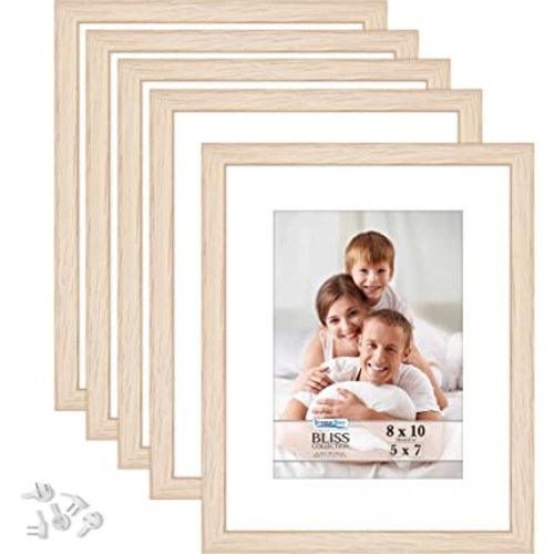 Icona Bay 8x10 Picture Frames with Removable Mat for 5x7 Photos (Light Oak, 5 Pack), Modern Style Wood Composite Frames, Table Top or Wall Mount, Bliss Collection
