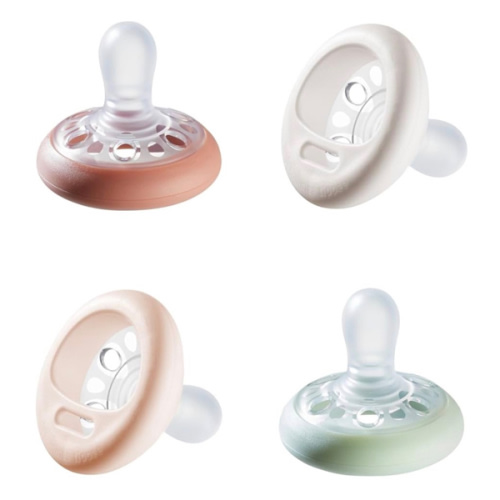 Tommee Tippee Breast-Like Pacifier, 0-6 Months, Symmetrical Design, Natural Breast-Like Baglet, BPA-Free Binkies, Rose/Green/Cream, Pack of 4