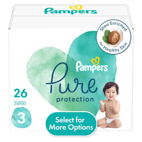 Pampers Pure Protection Diapers Size 3, 26 Count - Hypoallergenic, Shea Butter Enriched, 12 Hour Leakage Protection