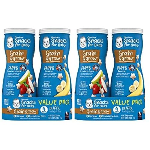 Gerber Baby Snacks Puffs Variety Pack, Banana & Strawberry Apple, 1.48 Ounce - 2 count of four packs, Package may vary