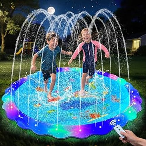Amazon.com: Splash Pad Sprinkler for Kids, 59" Light Up Splash Pads for Toddlers Outside Water Pad, Summer Outdoor Toys Sprinkler Play Mat for Babies, Children and Dogs, Day & Night Backyard Water Toys Gifts : Toys & Games