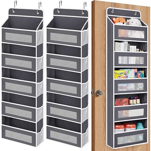 JARLINK 2 Pack Over The Door Organizer, 5 Shelf Door Hanging Organizer with 5 Large Pockets, 44 lbs Weight Capacity Hanging Storage for Bathroom, Bedroom, Nursery, RV, Pantry (Dark Grey)