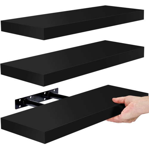 Sorbus 16.25" Black Floating Shelves (Set of 3) – Wall Storage for Décor, Frames, Trophies