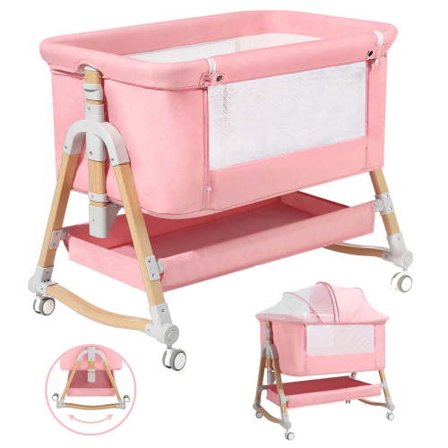 HARPPA 3 in 1 Baby Bassinet, Bedside Sleeper, Cradle, Pink, 0-6 Months, Aluminum Frame