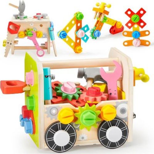 51pcs Kids Wooden Educational Tool Set For Boys Girls, Montessori Toys For 3 4 5 6 Year Old, Learning Construction Toys, Christmas Birthday Gift
