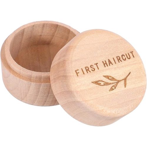 Memorial Box Engraved Wooden Round Newborn Wood Case Baby Keepsake Tooth Box Fetal Hair Memorial Storage Container Carved Baby Fetal Hair Case for Babys Shower Pregnancy Christen Gift
