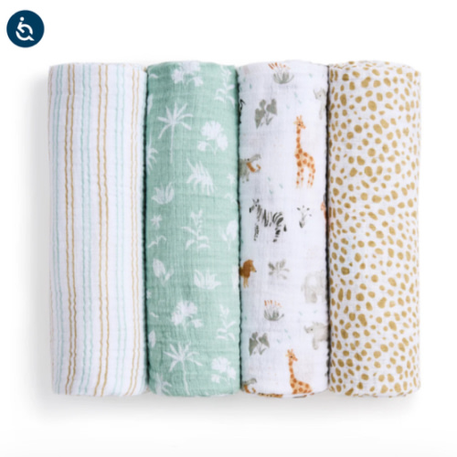 aden + anais Essentials Cotton Muslin Swaddle 4-Pack in Giraffe Safari