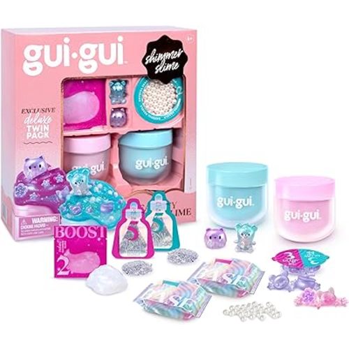 Gui Gui Shimmer Deluxe Duo Pack, with 2 Iridescent Slimes, Pearl Bead Booster and 2 Glow-up and Finishing-Touch Sachets, Level Up Your Slimes with a Major Glow-up