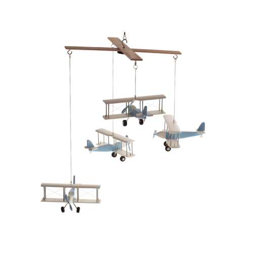Airplane Baby Mobile, 4 Baby Blue White Hanging planes, Decorative Wooden Airplane, Travel Theme Nursery, Baby Shower Gift, Nursery Decor
